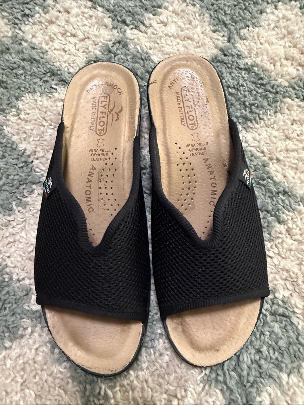Fly Flot Sandals Black Mesh Microfiber Mules Slides Sz EU 38 US 7.5 Comfort Shoe